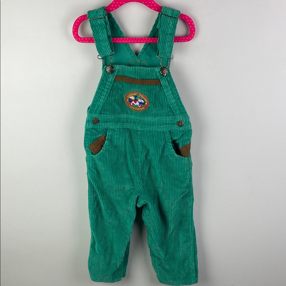 Vintage Osh Kosh B'Gosh Pony Express Green Corduroy Vestbak Overalls